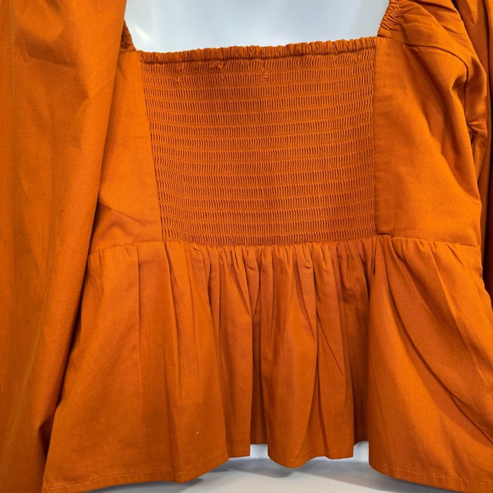 Abercrombie & Fitch Burnt Orange Smocked Peasant Blouse Puff Sleeve Size L Boho - Picture 8 of 12